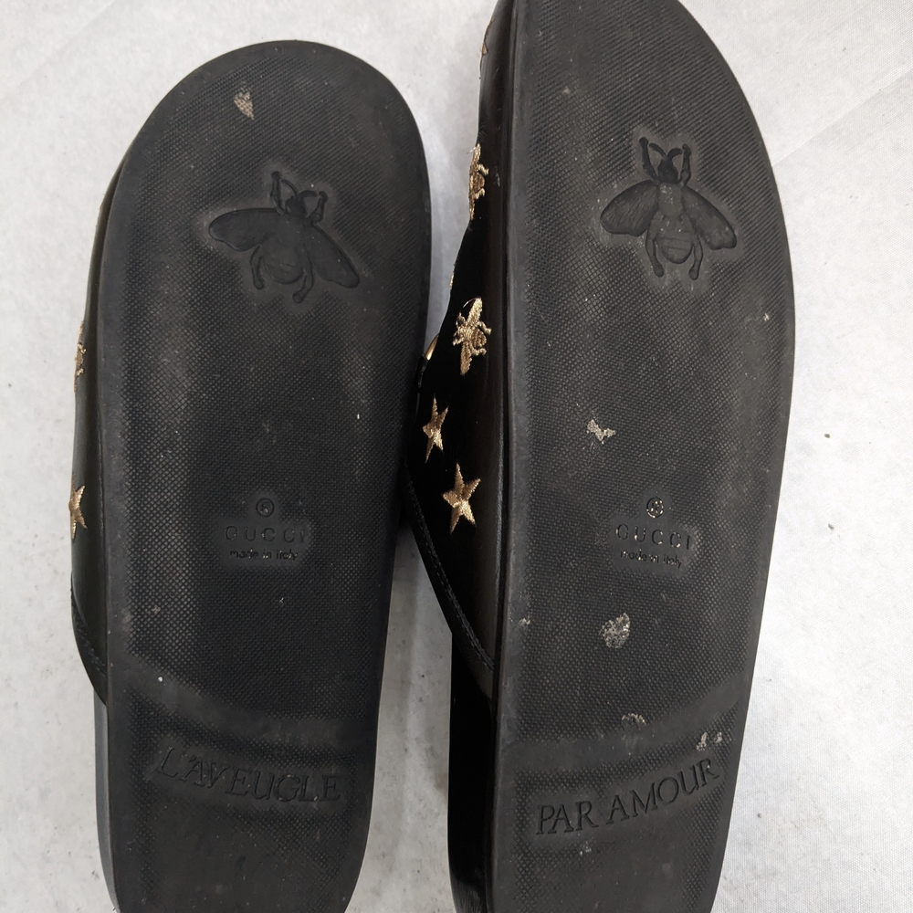 Gucci Horsebit Loafers Mules Men US 9.5 Black Gold Stars Bees Leather - Picture 14 of 16